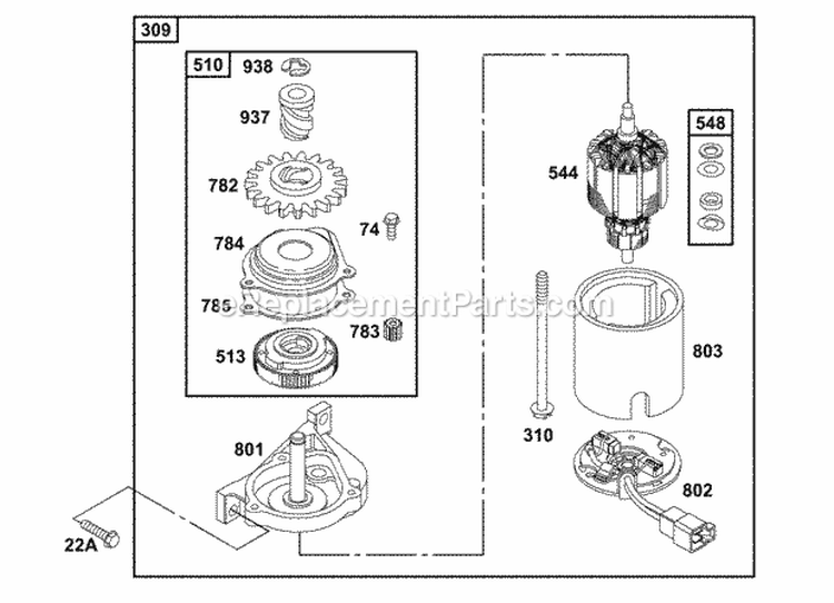 Electric Starter Diagram and Parts List for 121702-0101-01  Briggs and Stratton Engine